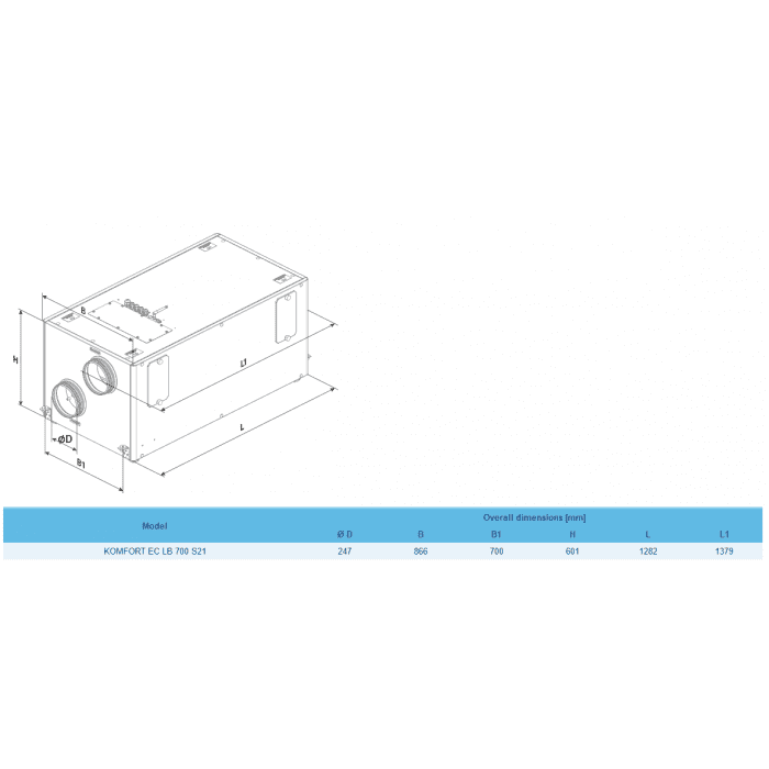 Blauberg Komfort EC-LB-700-S25 Horizontally Mounted MVHR