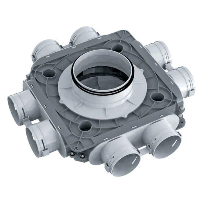 BlauFast 90mm Plastic Radial Duct Manifold Box - 200mm Connection - 8 Port