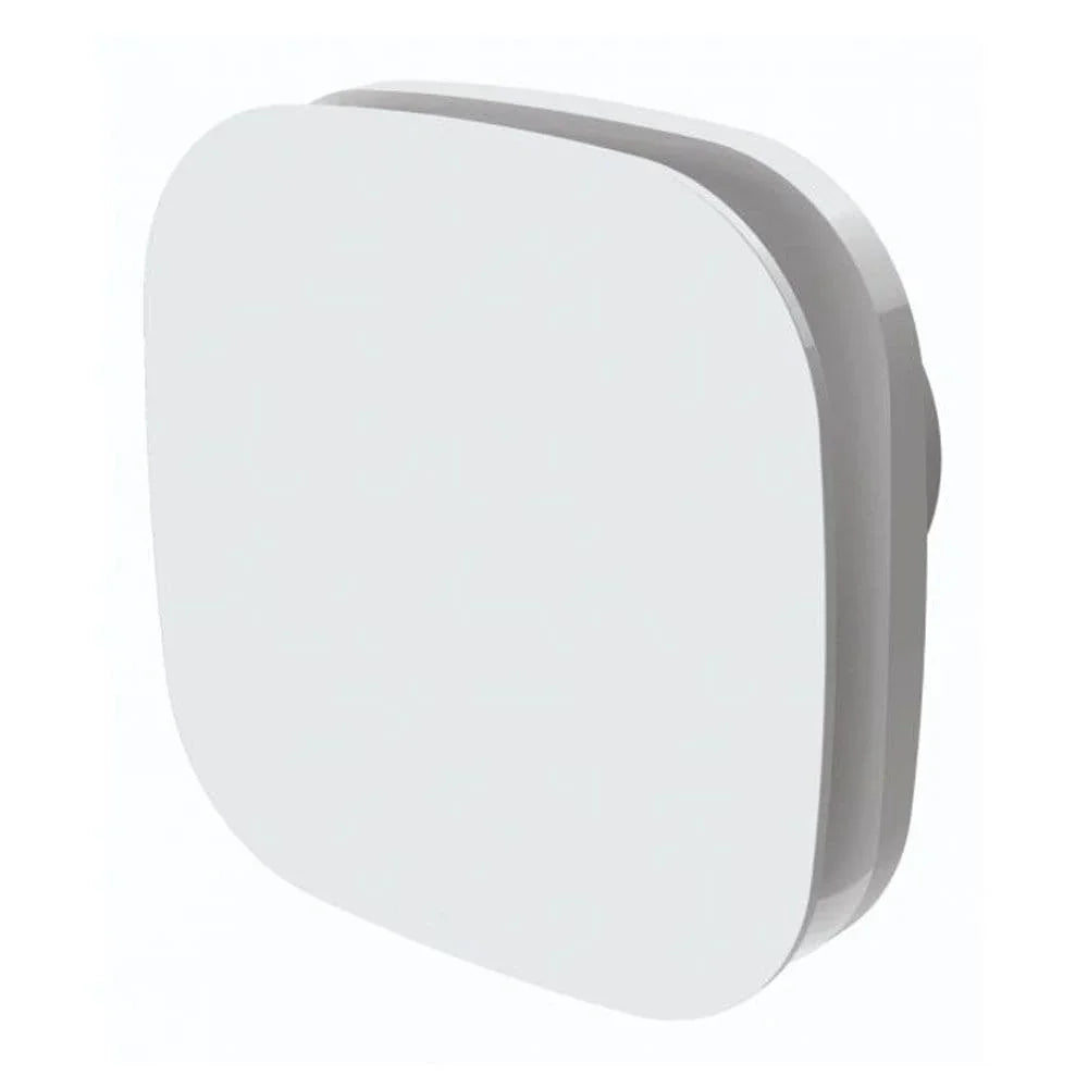 White wall-mounted dmev extractor fan on a white background