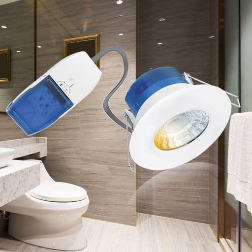 luxury bathroom with iamge of downlighting overlaid