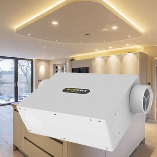 residential kitchen with overlay image of extractor fan