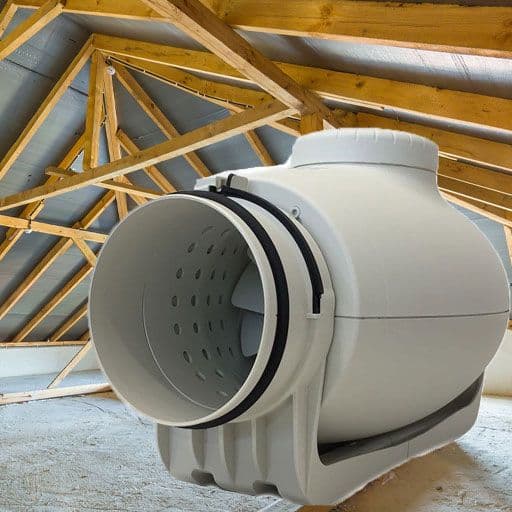 inline fan in a residential loft space