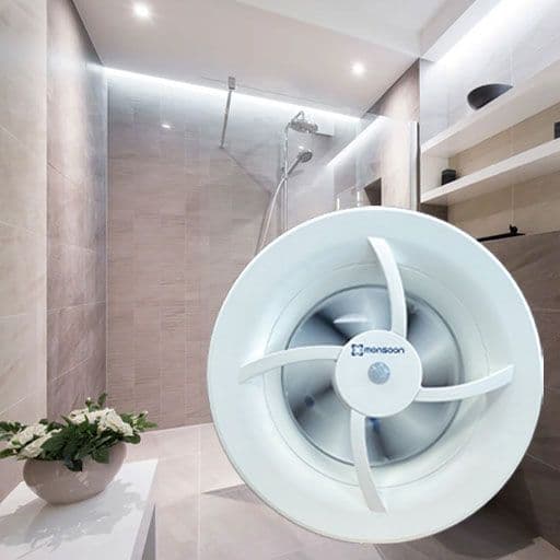 modern family bathroom with inset image of extractor fan