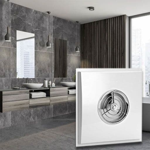 modern family bathroom with image overlay of extractor fan