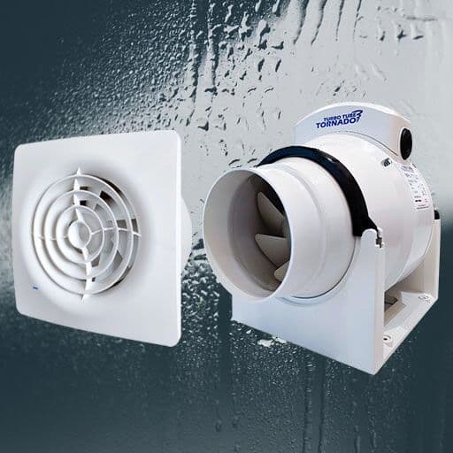 condensated window with an insert of two extractor fans