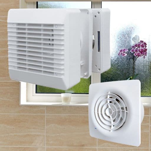 bathroom window with overlay of two extractor fans
