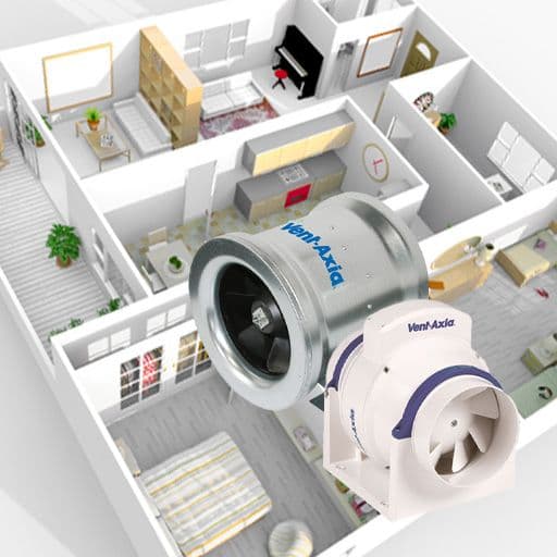 3D model of house interior with extractor fan image overlay