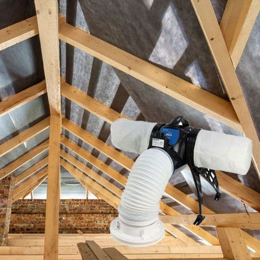 residentail loft space with overlay image of an extractor fan