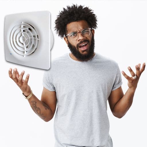 man with a confussed expresion and an overlay of an extractor fan