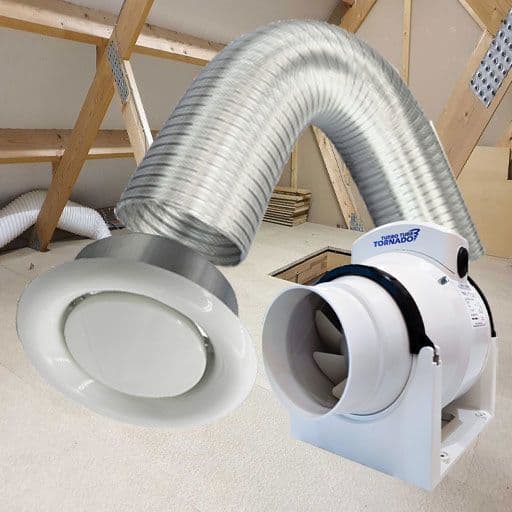 residential loft space with inline fan overlay