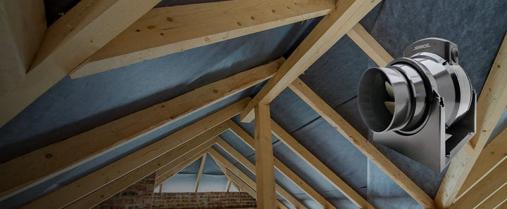 Ventilation system in an attic with wooden beams