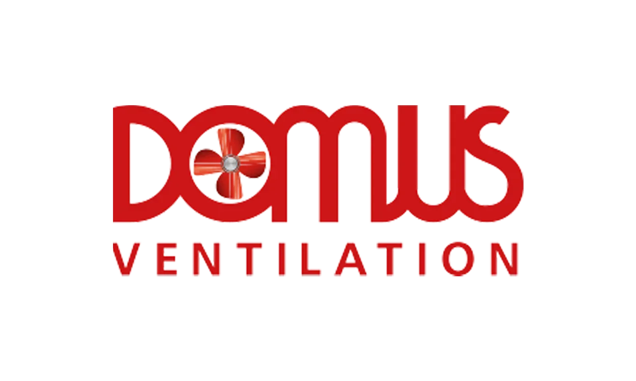 DOMUS Ventilation logo with red text and a small fan icon on a white background
