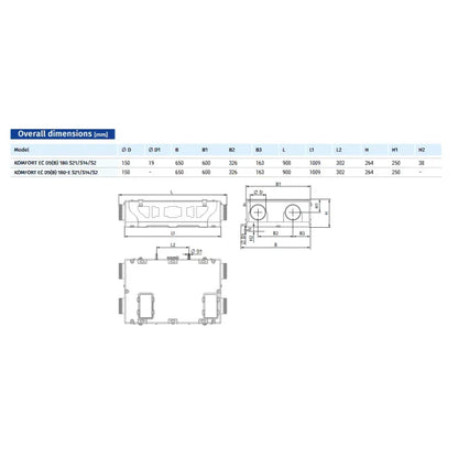 Blauberg Horizontal Slimline Heat Recovery Ventilation Unit - Built-in Controls
