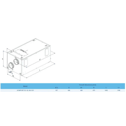 Blauberg Komfort EC-LB-300-S25 Horizontally Mounted MVHR