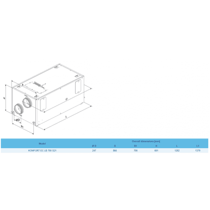 Blauberg Komfort EC-LB-700-S25 Horizontally Mounted MVHR