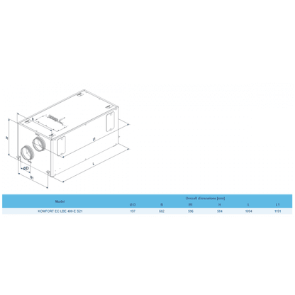 Blauberg Komfort EC-LBE-400-S25 Horizontally Mounted MVHR Electric Heater