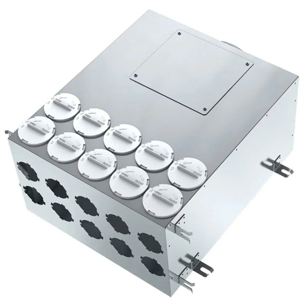 BlauFast 75mm Metal Radial Duct Manifold Box - 200mm Connection  - 10 Port - Insulated