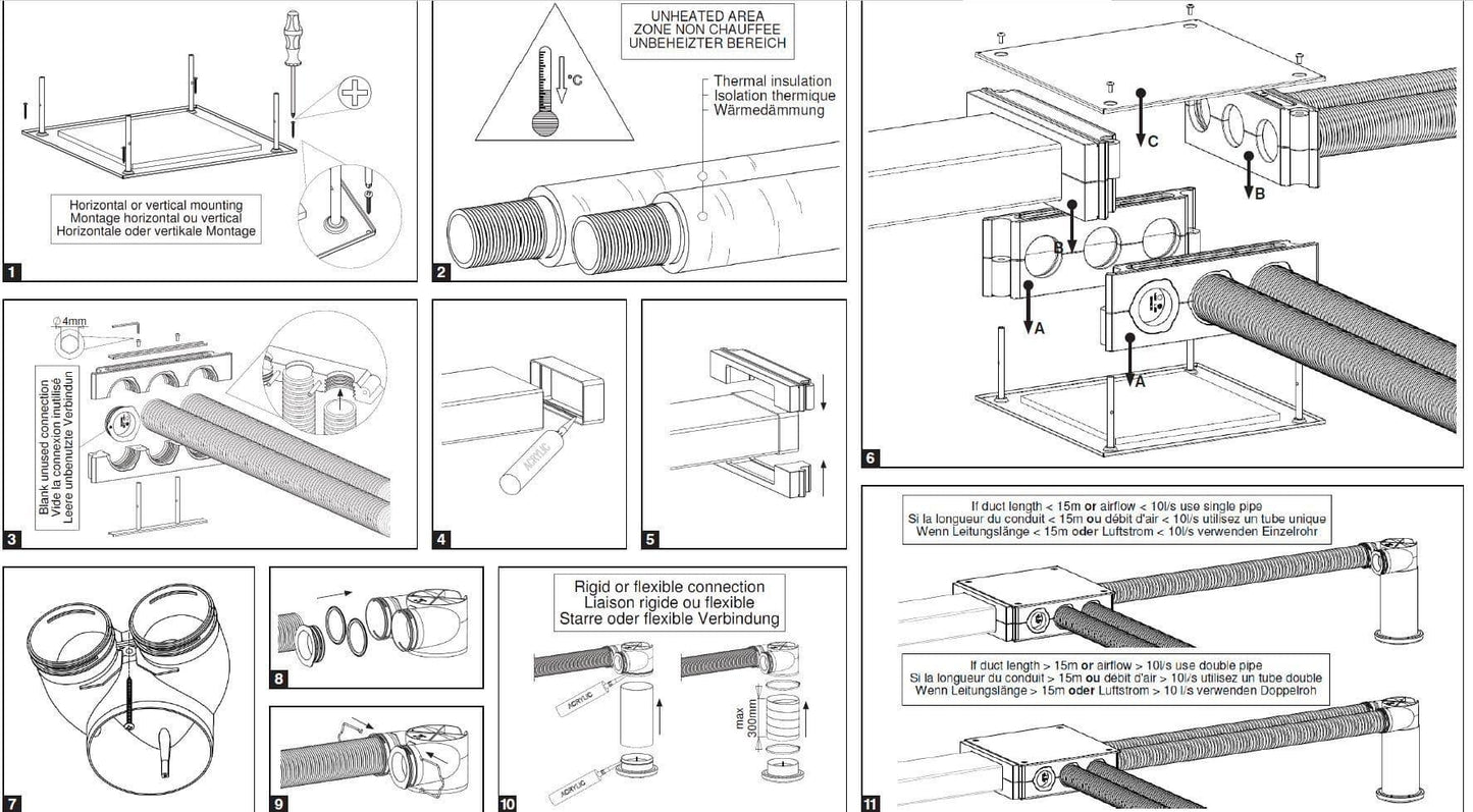 Domus RDM-MD220 9 Way 75mm Radial Manifold Flat Duct Side Entry
