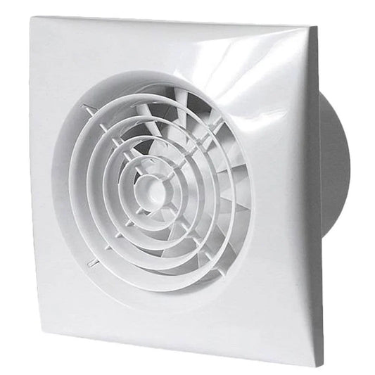White EnviroVent SIL150S silent 6-inch kitchen extractor fan with a square grille designed for quiet, efficient kitchen ventilation.