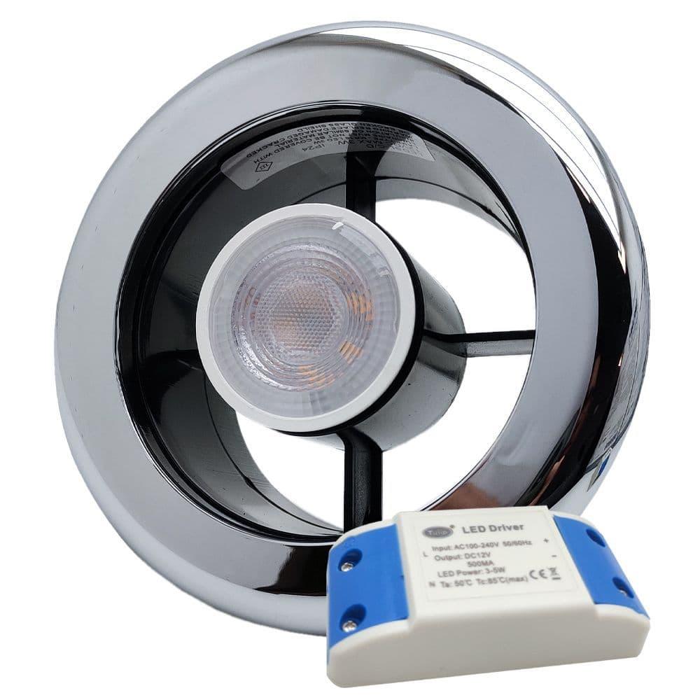 Manrose Chrome Shower Light Extractor Fan Grille with Warm White LED