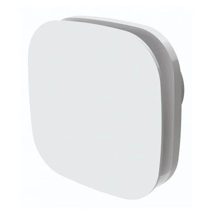 White wall-mounted dmev extractor fan on a white background